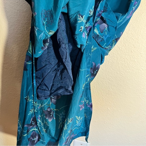 Vintage 90s Laura Ashley Teal Floral Silk Maxi Dress Lined UK14 US10 - Picture 5 of 9